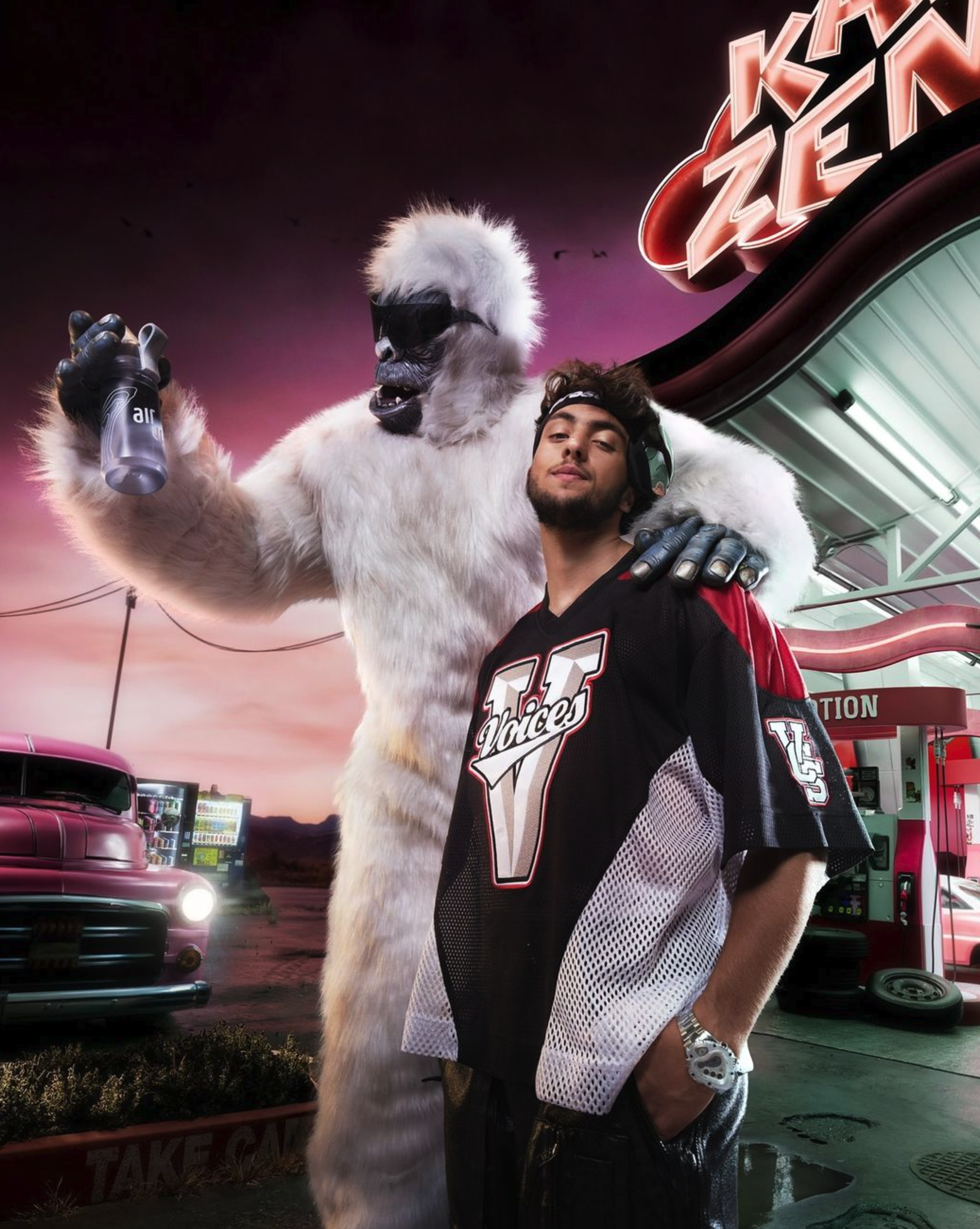 Shooting photo d'Inoxtag accompagné d'un Yeti